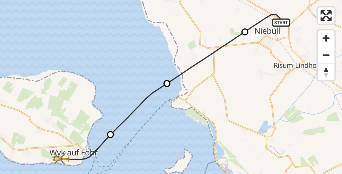 Flugroute Ambulanzhubschrauber Niebüll - Wyk auf Föhr, 21 Juli 2026, 10:39