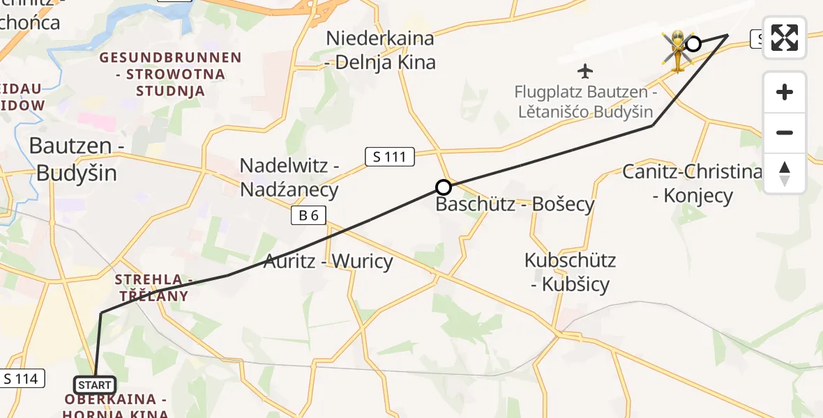 Flugroute Rettungshubschrauber Bautzen - Bautzen Flugplatz, 21 Juli 2026, 10:53