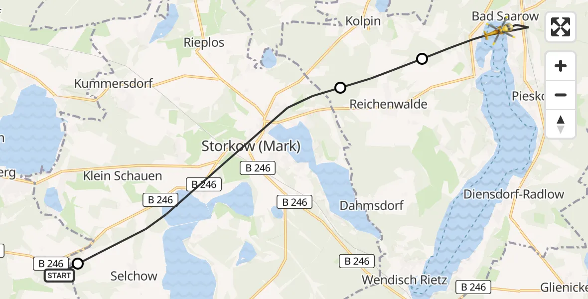Flugroute Rettungshubschrauber Heidesee - Bad Saarow, 21 Juli 2026, 11:02