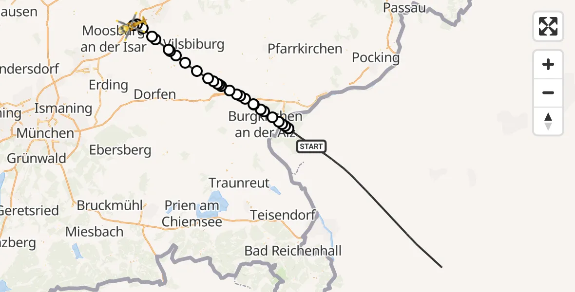 Flugroute Rettungshubschrauber Hochburg-Ach - Landshut Flugplatz, 21 Juli 2026, 11:05