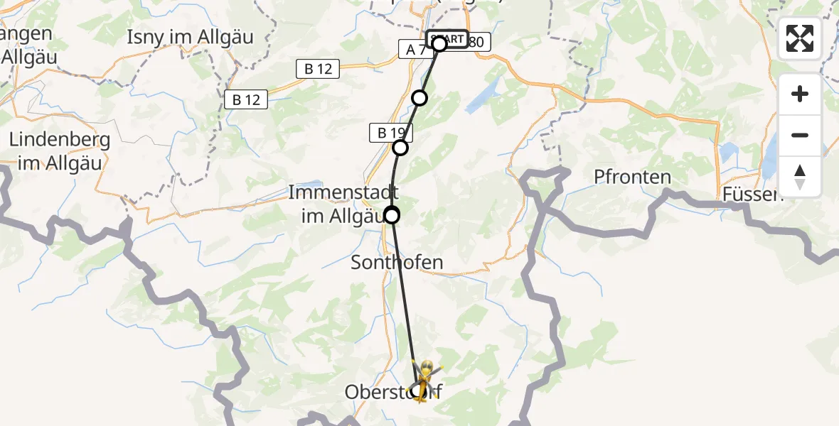 Flugroute Rettungshubschrauber Kempten-Durach Flugplatz - Oberstdorf, 21 Juli 2026, 11:10