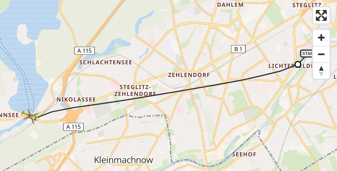 Flugroute Rettungshubschrauber Charité Clinic Benjamin Franklin Campus - Berlin, 21 Juli 2026, 11:13