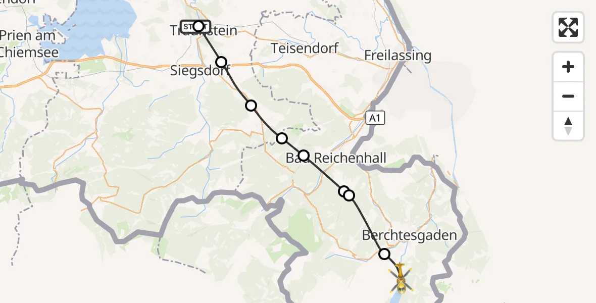 Flugroute Rettungshubschrauber Traunstein Hospital - Schönau a.Königssee, 21 Juli 2026, 11:19