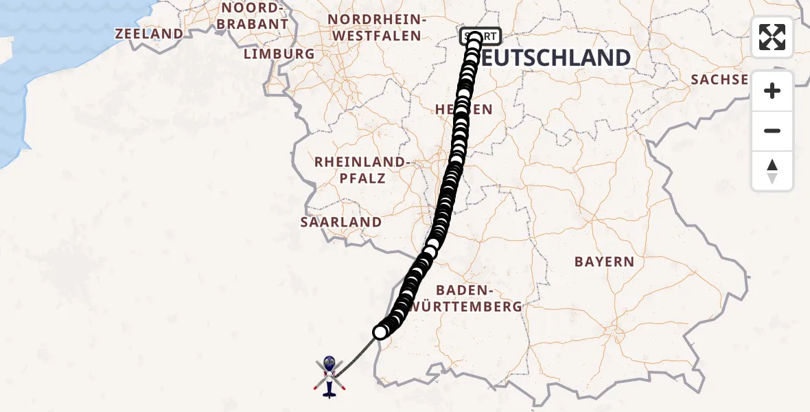 Flugroute Polizeihubschrauber Zierenberg - Sasbach am Kaiserstuhl, 21 Juli 2026, 11:19