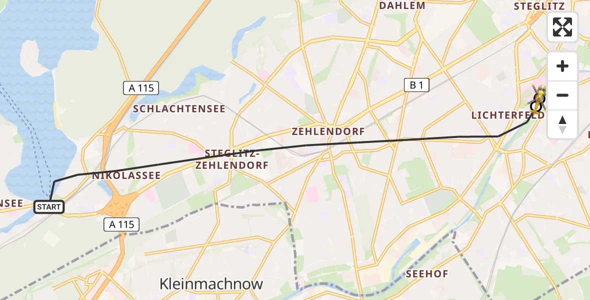 Flugroute Rettungshubschrauber Berlin - Charité Clinic Benjamin Franklin Campus, 21 Juli 2026, 11:19