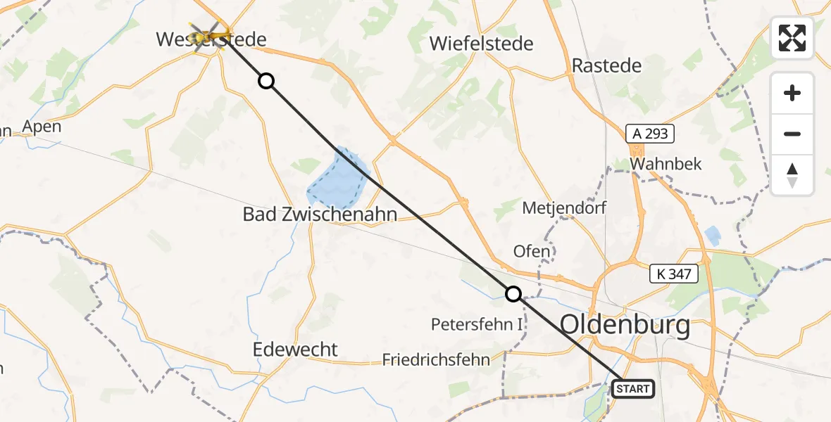 Flugroute Rettungshubschrauber Oldenburg (Oldb) - Westerstede, 21 Juli 2026, 11:22