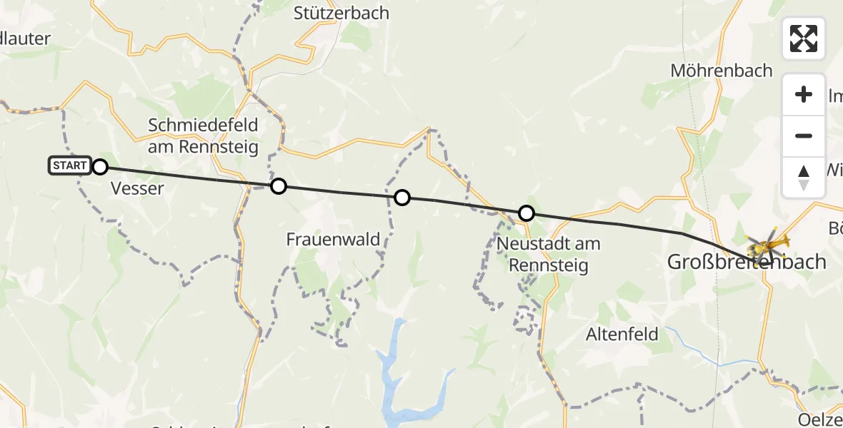 Flugroute Rettungshubschrauber Schleusingen - Großbreitenbach, 21 Juli 2026, 11:30