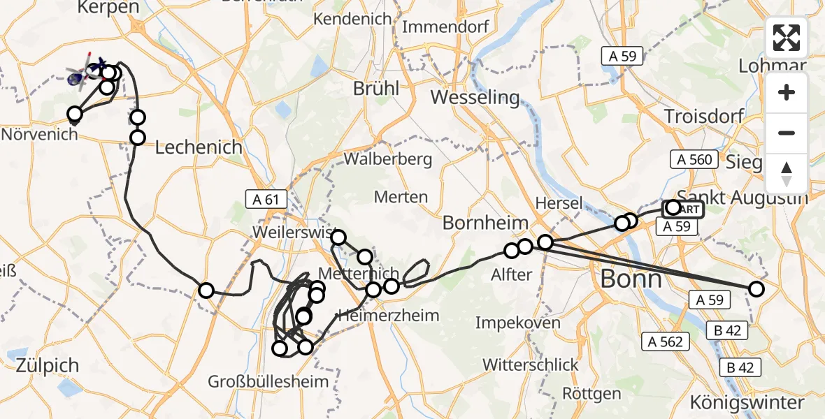 Flugroute Polizeihubschrauber Sankt Augustin - Kerpen, 21 Juli 2026, 11:32