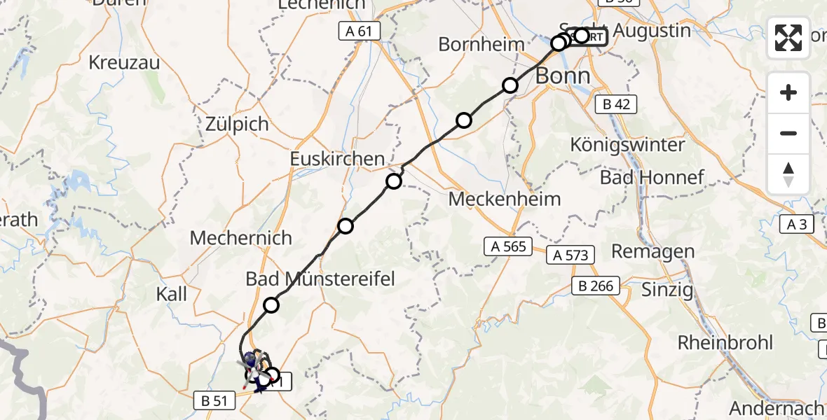 Flugroute Polizeihubschrauber Sankt Augustin - Nettersheim, 21 Juli 2026, 11:34