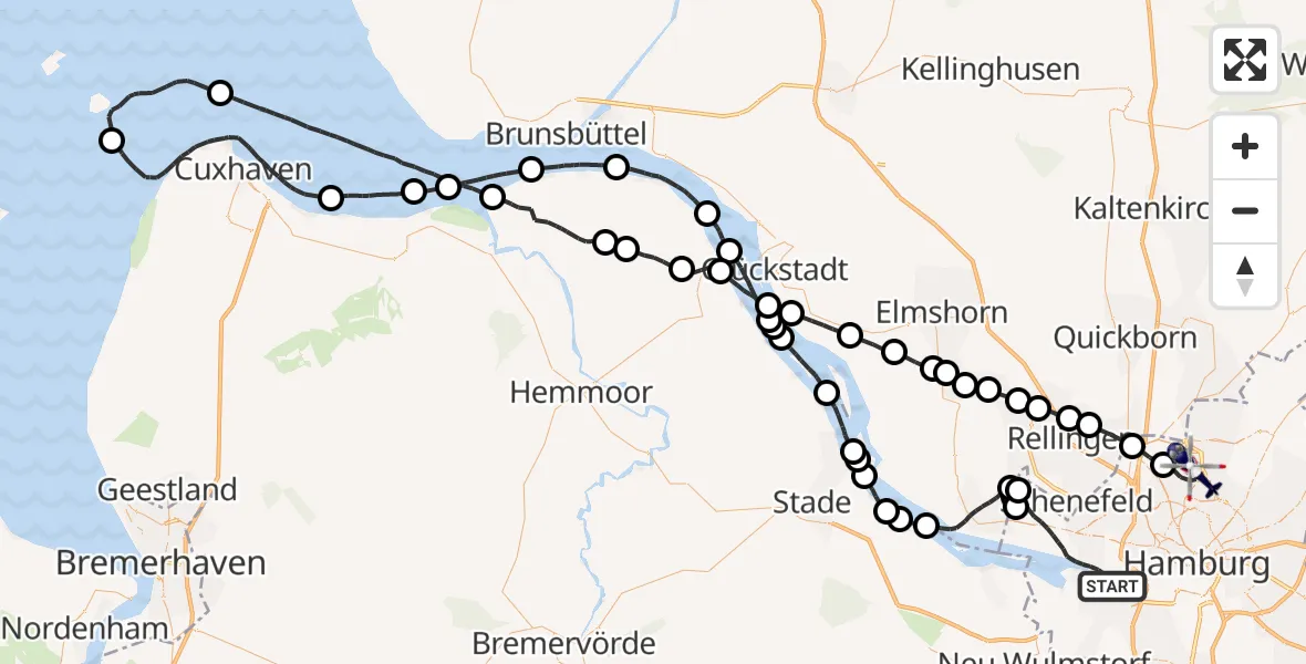 Flugroute Polizeihubschrauber Hamburg - Hamburg Helmut Schmidt Flughafen, 21 Juli 2026, 11:35