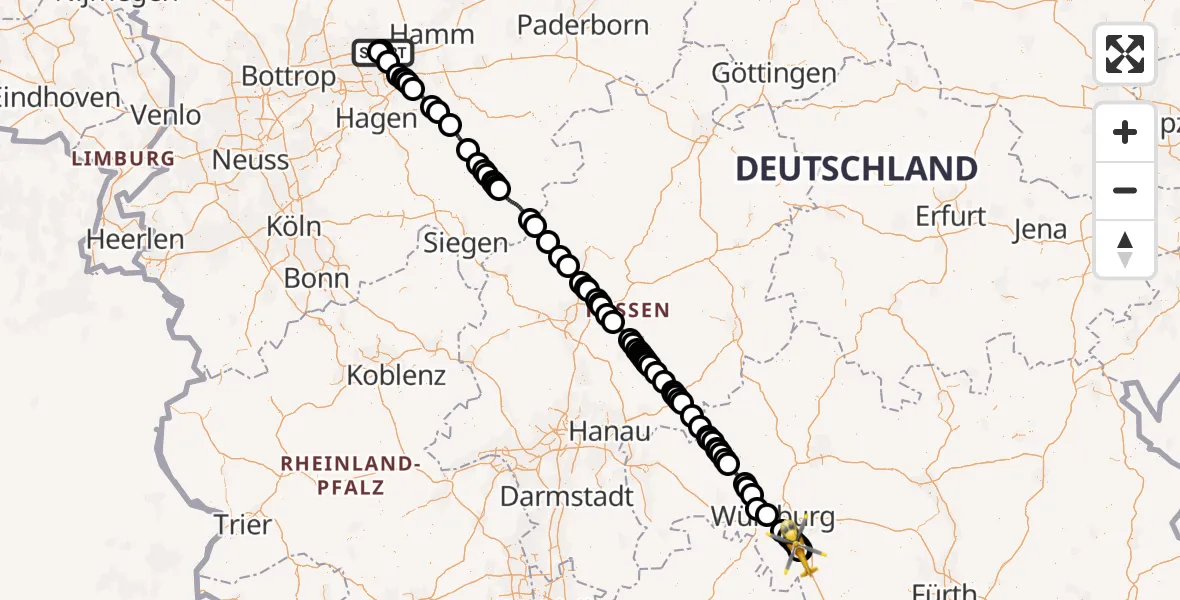 Flugroute Rettungshubschrauber Sankt Marien Hospital - Ochsenfurt Hospital, 21 Juli 2026, 11:46