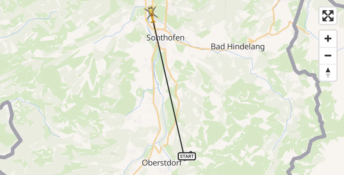 Flugroute Rettungshubschrauber Oberstdorf - Burgberg i.Allgäu, 21 Juli 2026, 11:59