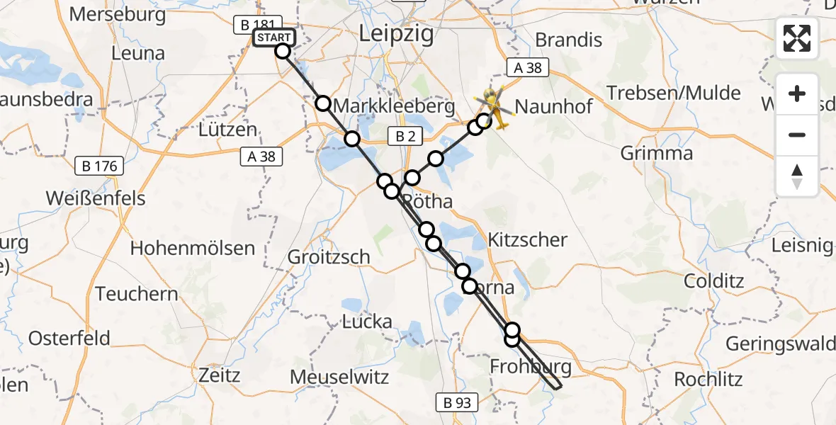 Flugroute Rettungshubschrauber Schkeuditz - Großpösna, 21 Juli 2026, 12:06