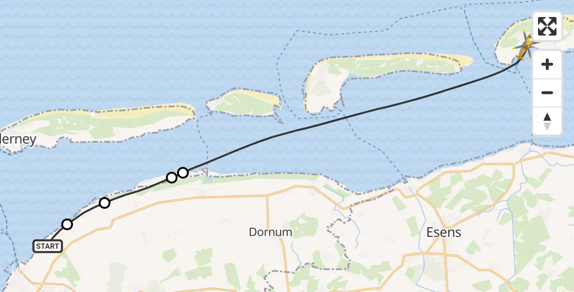 Flugroute Ambulanzhubschrauber Noordzee - Spiekeroog Notfall-Hubschrauberlandeplatz, 21 Juli 2026, 12:08