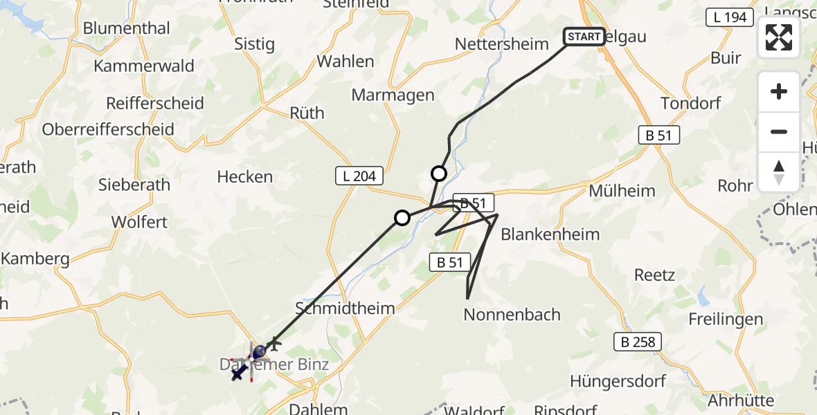 Flugroute Polizeihubschrauber Nettersheim - Dahlem, 21 Juli 2026, 12:12