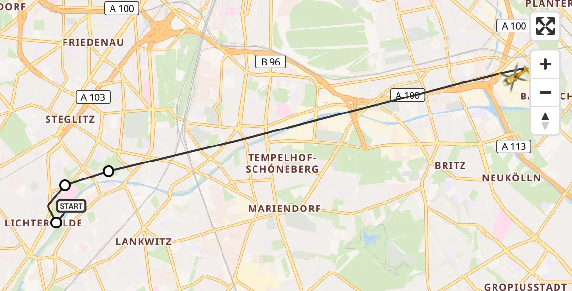 Flugroute Rettungshubschrauber Charité Clinic Benjamin Franklin Campus - Berlin, 21 Juli 2026, 12:19