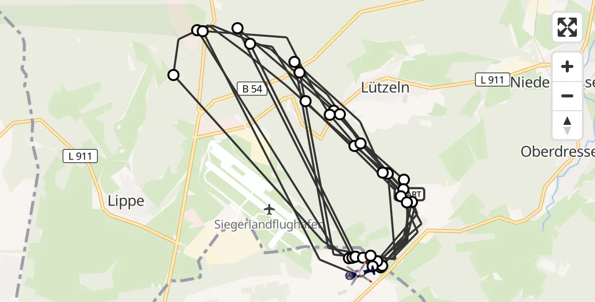 Flugroute Polizeihubschrauber Burbach - Siegerland Flughafen, 21 Juli 2026, 12:20