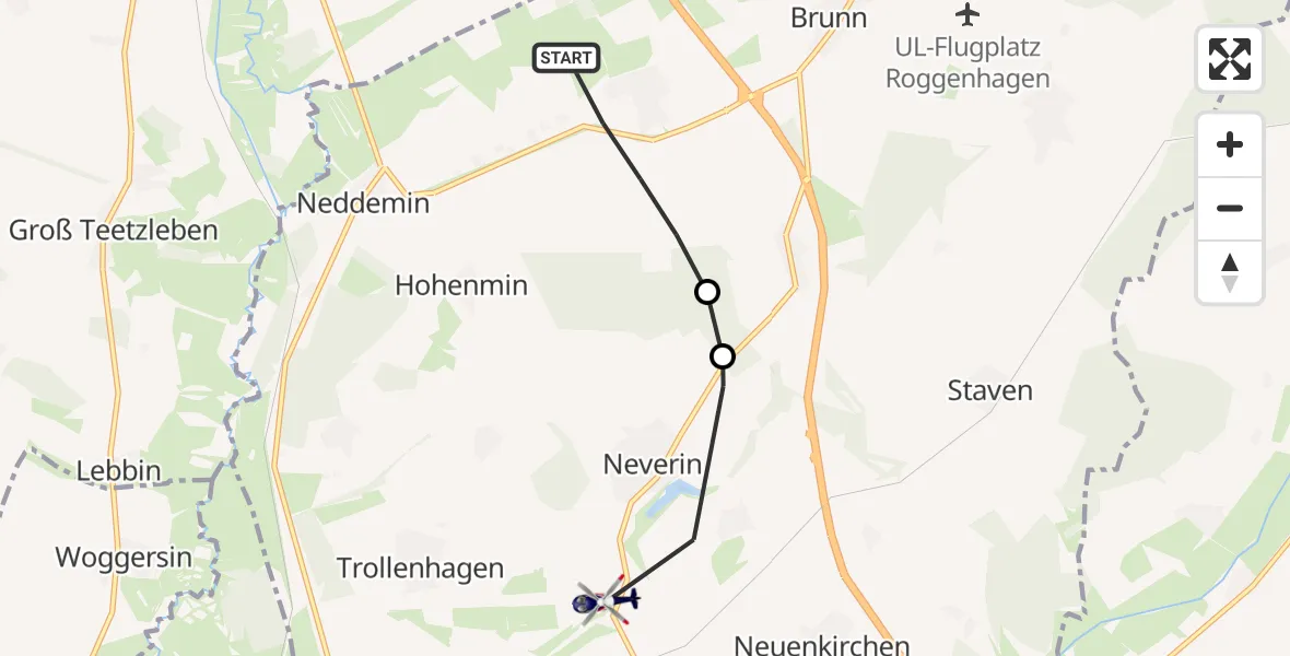 Flugroute Polizeihubschrauber Brunn - Neubrandenburg Trollenhagen Flughafen, 21 Juli 2026, 12:23