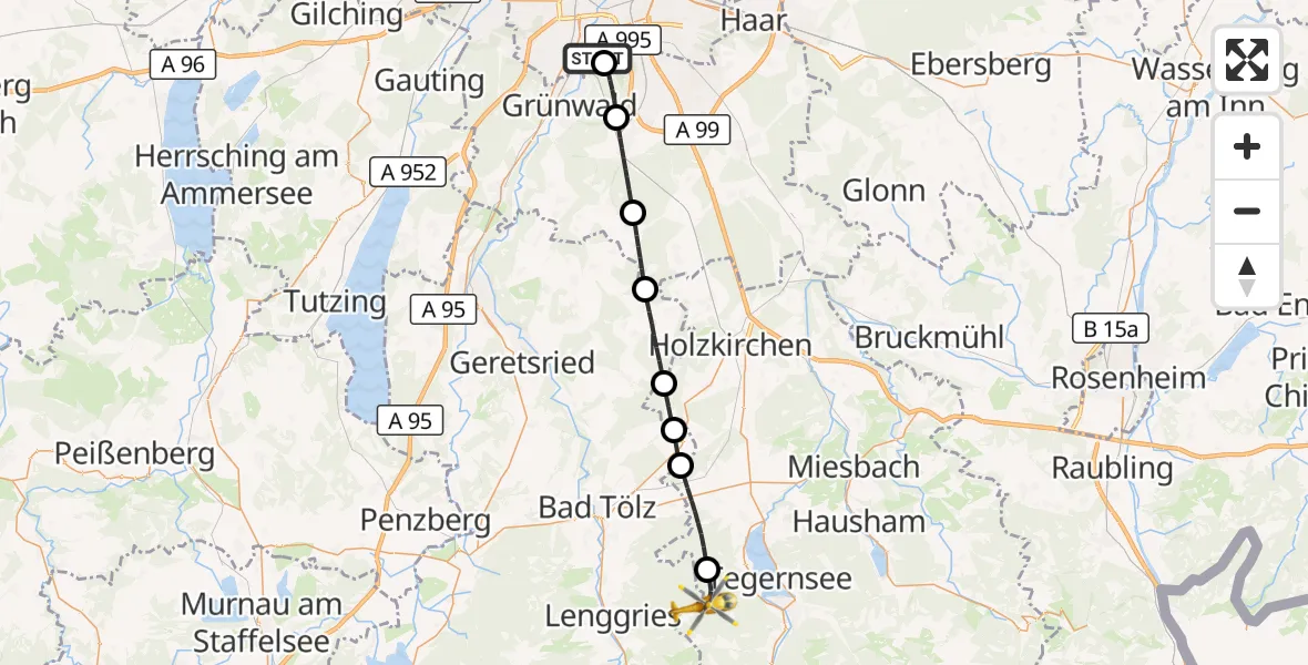 Flugroute Rettungshubschrauber ADAC Air Rescue Center Hubschrauberlandeplatz (Christoph 1) - Bad Wiessee, 21 Juli 2026, 12:24