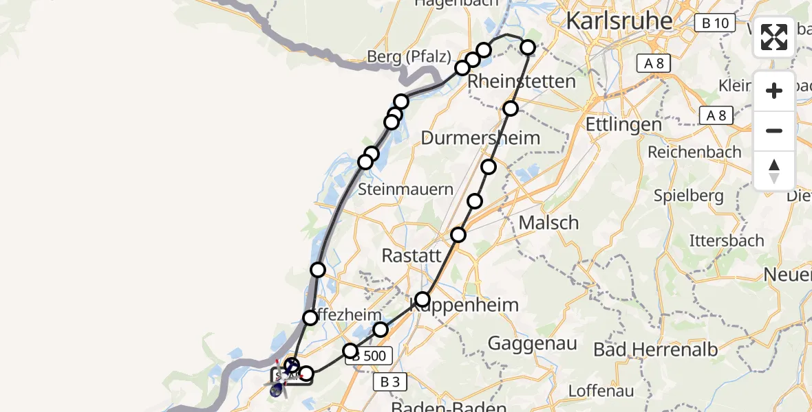 Flugroute Polizeihubschrauber Karlsruhe Baden-Baden Flughafen - Karlsruhe Baden-Baden Flughafen, 21 Juli 2026, 12:34