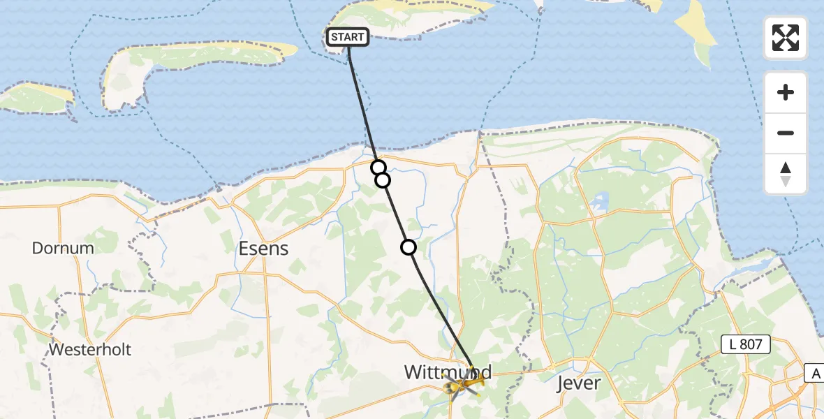 Flugroute Ambulanzhubschrauber Noordzee - Wittmund, 21 Juli 2026, 12:34