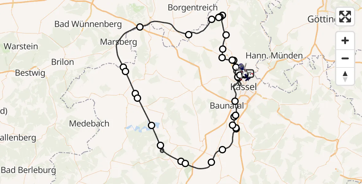 Flugroute Polizeihubschrauber Fuldatal Bundespolizei Hubschrauberlandeplatz - Fuldatal Bundespolizei Hubschrauberlandeplatz, 21 Juli 2026, 12:36
