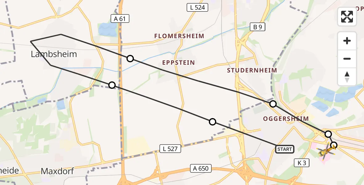 Flugroute Rettungshubschrauber Ludwigshafen am Rhein - Ludwigshafen Accident Hospital, 21 Juli 2026, 12:39