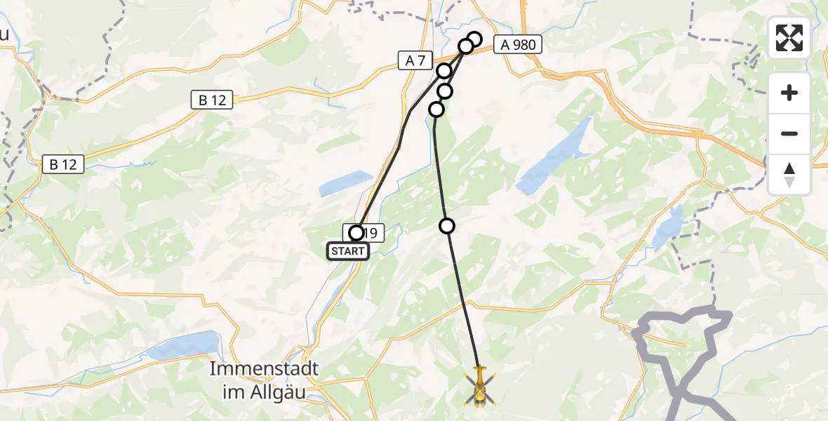 Flugroute Rettungshubschrauber Immenstadt i.Allgäu - Burgberg i.Allgäu, 21 Juli 2026, 12:41