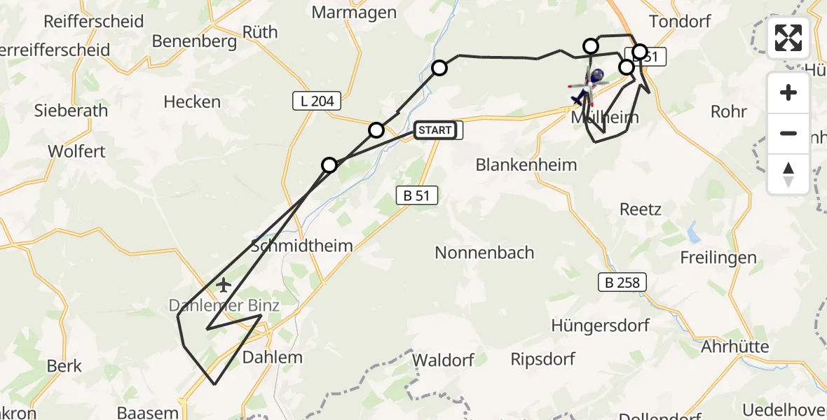 Flugroute Polizeihubschrauber Blankenheim - Blankenheim, 21 Juli 2026, 12:42