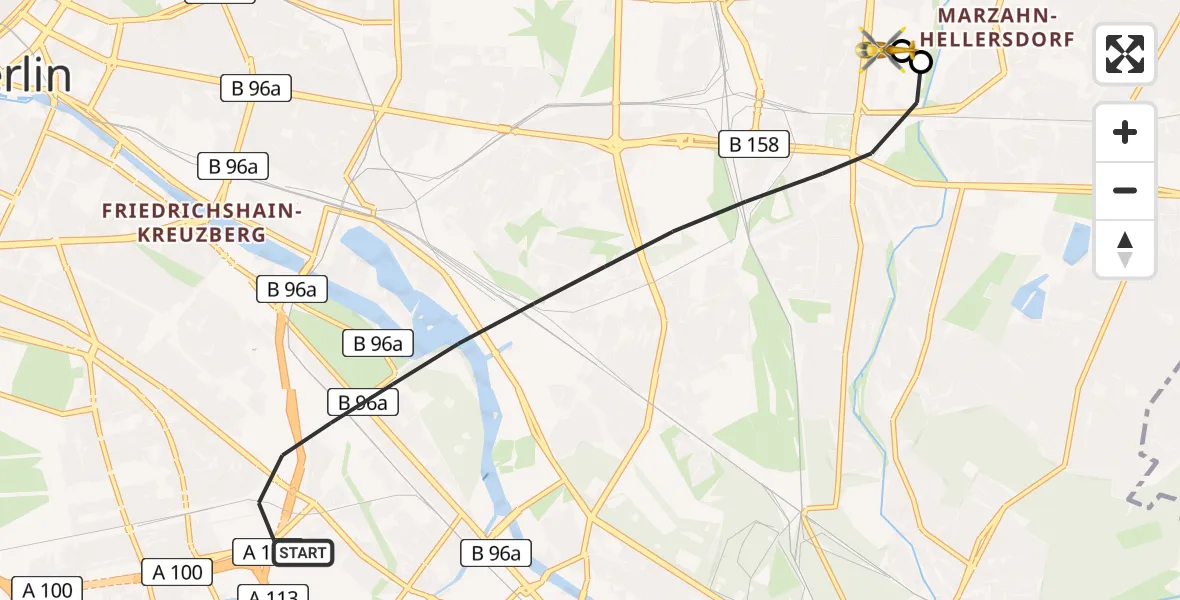 Flugroute Rettungshubschrauber Berlin - Berlin Emergency Hospital, 21 Juli 2026, 12:55