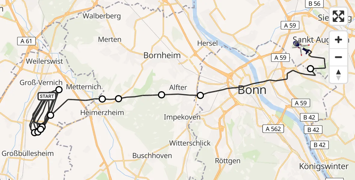 Flugroute Polizeihubschrauber Weilerswist - Bonn-Hangelar Flugplatz, 21 Juli 2026, 12:57