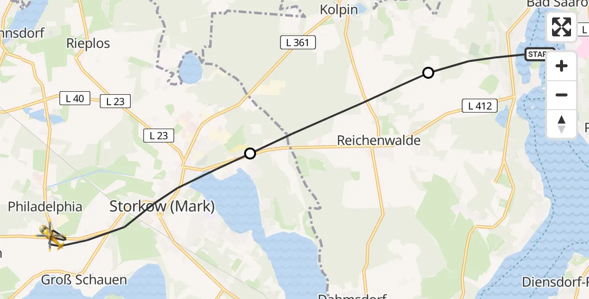 Flugroute Rettungshubschrauber Bad Saarow - Storkow (Mark), 21 Juli 2026, 12:57