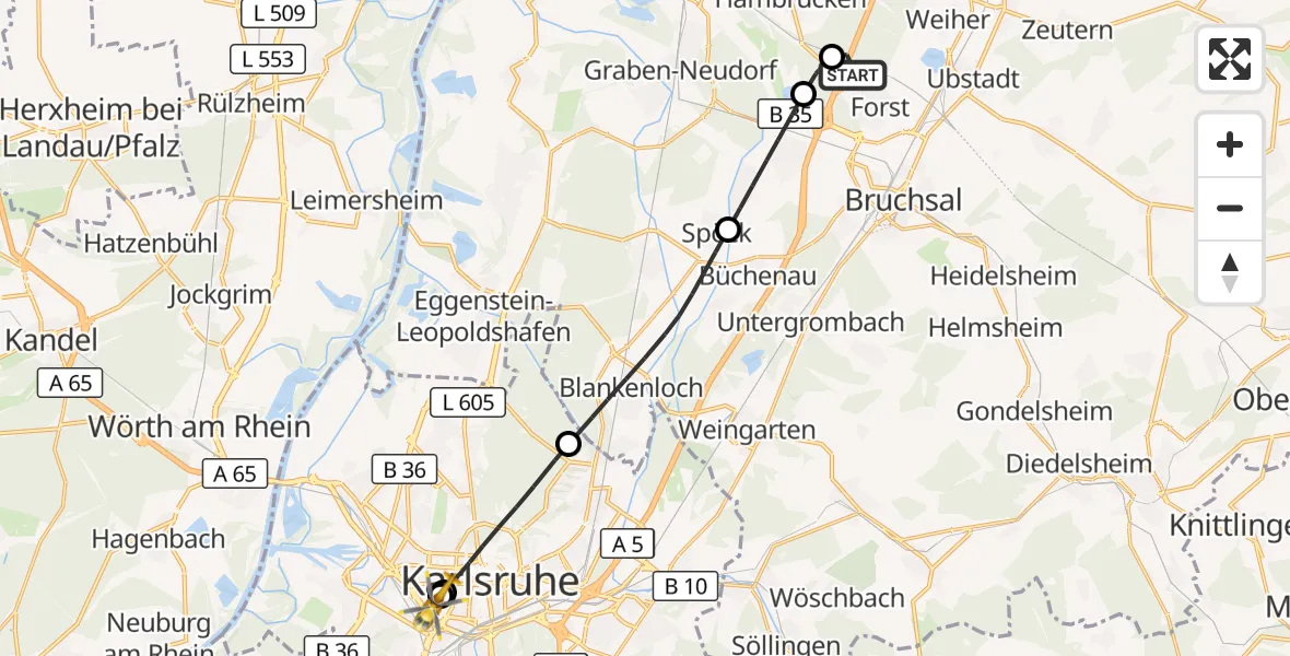 Flugroute Ambulanzhubschrauber Forst - Sankt Vincentius Hospital, 21 Juli 2026, 12:57