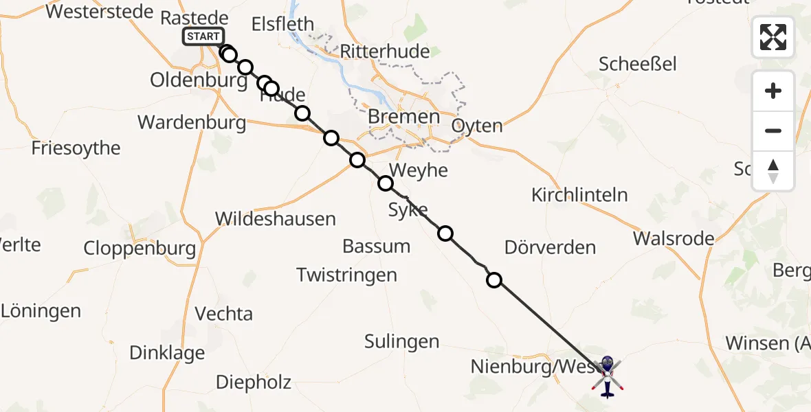 Flugroute Polizeihubschrauber Rastede - Stöckse, 21 Juli 2026, 13:02