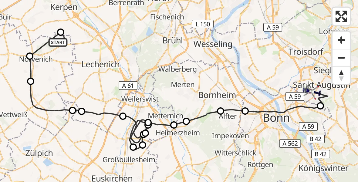 Flugroute Polizeihubschrauber Nörvenich - Sankt Augustin, 21 Juli 2026, 13:06