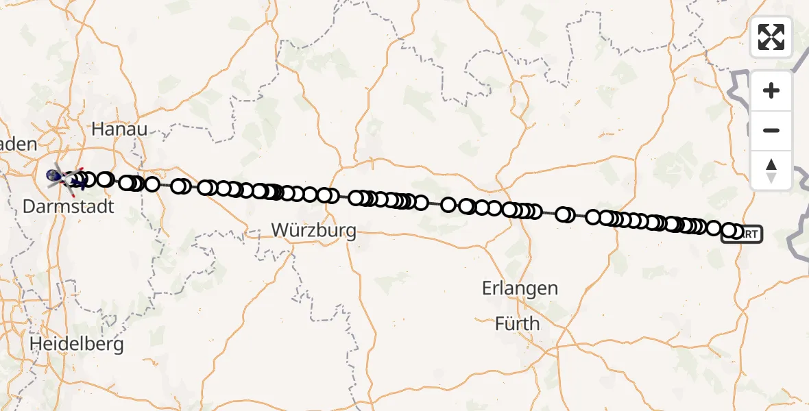 Flugroute Polizeihubschrauber Windischeschenbach - Flughafen Frankfurt-Egelsbach, 21 Juli 2026, 13:08