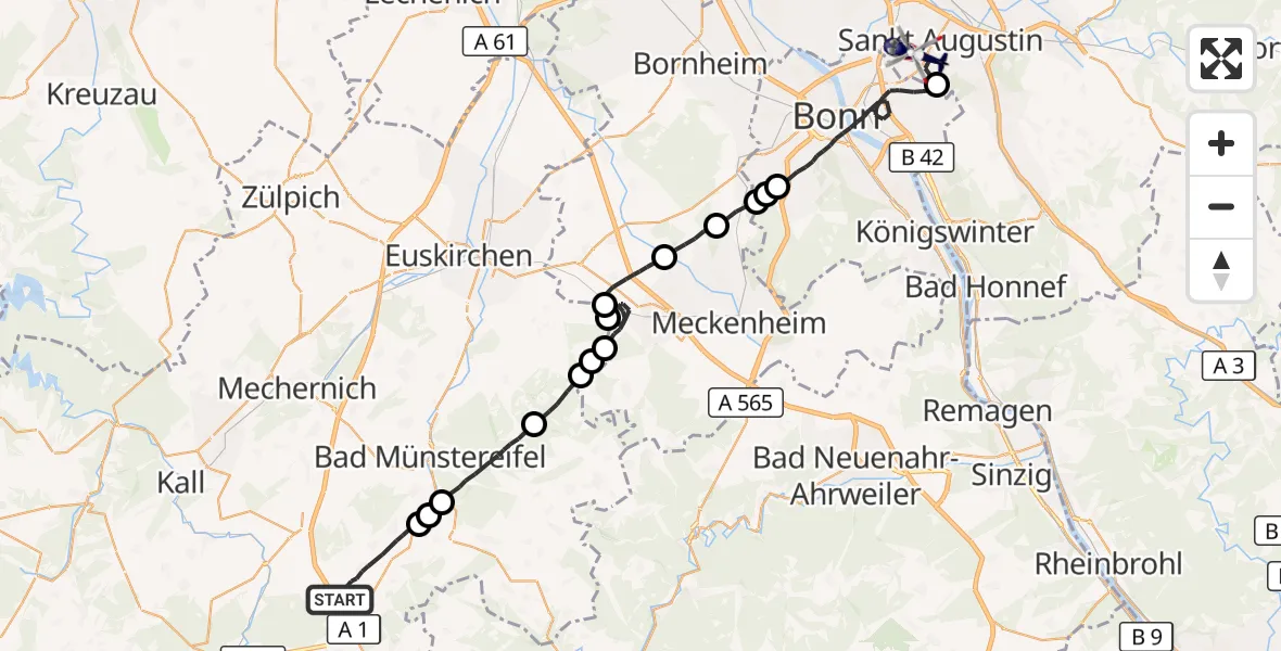 Flugroute Polizeihubschrauber Nettersheim - Bonn-Hangelar Flugplatz, 21 Juli 2026, 13:10