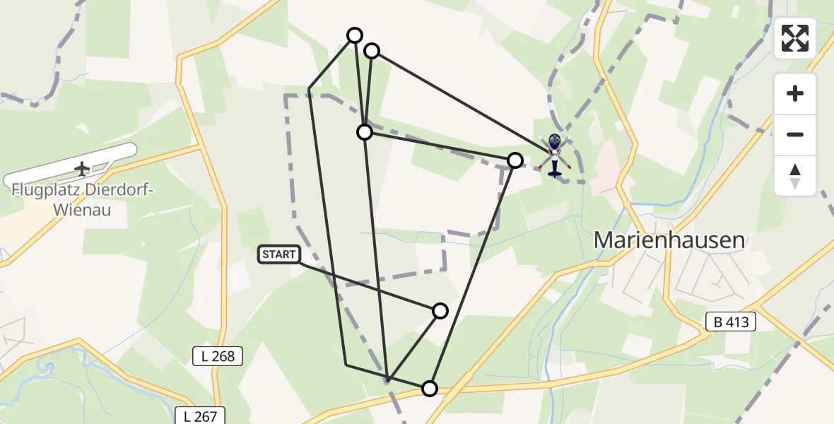 Flugroute Polizeihubschrauber Dierdorf - Marienhausen, 21 Juli 2026, 13:18