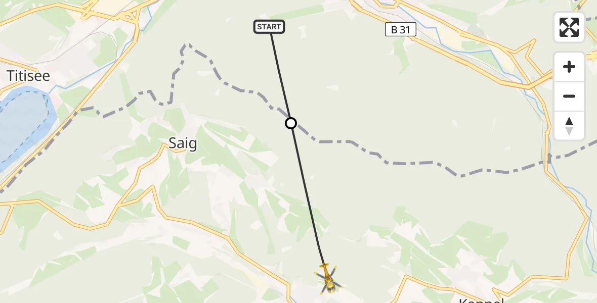 Flugroute Ambulanzhubschrauber Titisee-Neustadt - Lenzkirch, 21 Juli 2026, 13:21