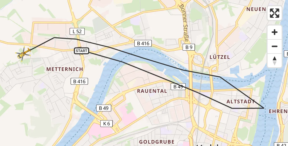 Flugroute Rettungshubschrauber Koblenz - Koblenz, 21 Juli 2026, 13:24