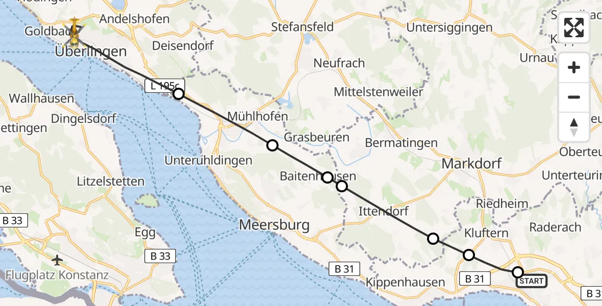 Flugroute Rettungshubschrauber Friedrichshafen Hospital - Überlingen, 21 Juli 2026, 13:27