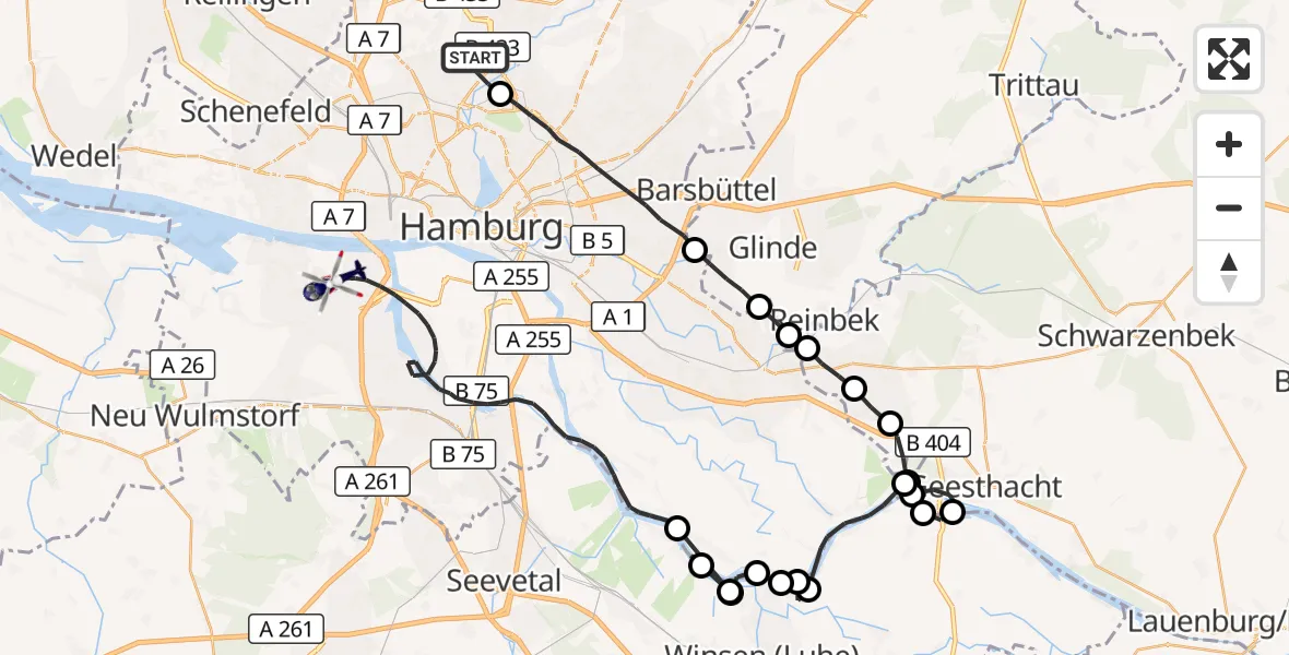 Flugroute Polizeihubschrauber Hamburg Helmut Schmidt Flughafen - Hamburg, 21 Juli 2026, 13:32