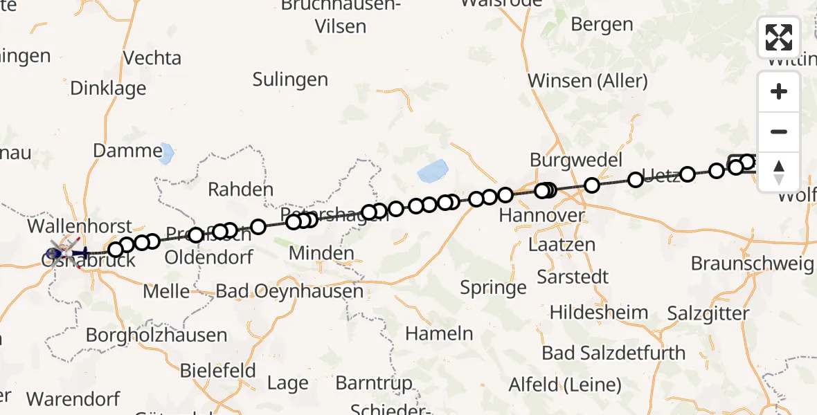 Flugroute Polizeihubschrauber Gifhorn Bundespolizei Hubschrauberlandeplatz - Atterheide Flugplatz, 21 Juli 2026, 13:47