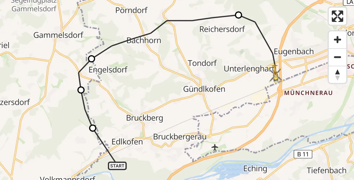 Flugroute Rettungshubschrauber Bruckberg - Altdorf, 21 Juli 2026, 13:47