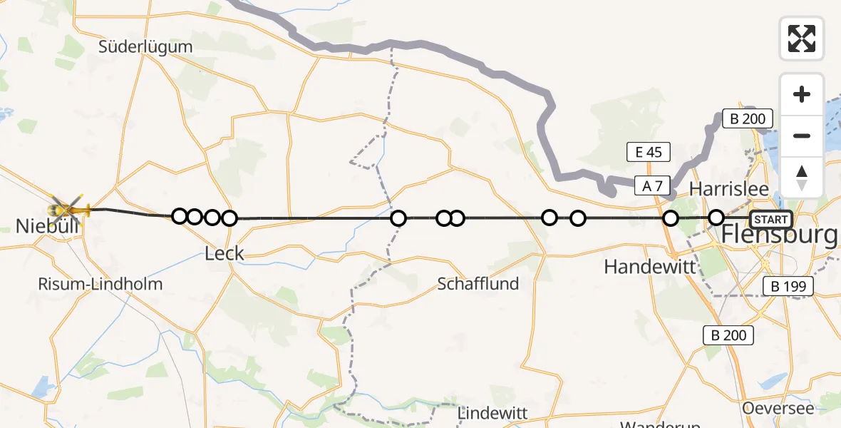 Flugroute Ambulanzhubschrauber Flensburg - Niebüll, 21 Juli 2026, 13:50