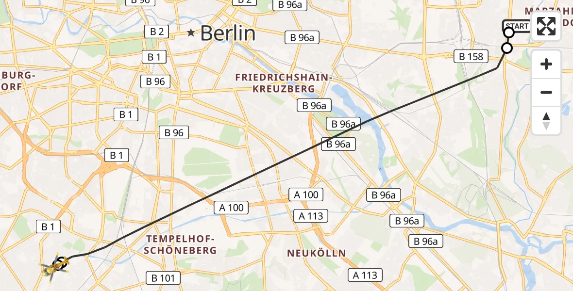 Flugroute Rettungshubschrauber Berlin Emergency Hospital - Charité Clinic Benjamin Franklin Campus, 21 Juli 2026, 13:51