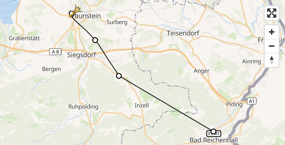 Flugroute Rettungshubschrauber Bad Reichenhall Hospital - Traunstein Hospital, 21 Juli 2026, 13:57