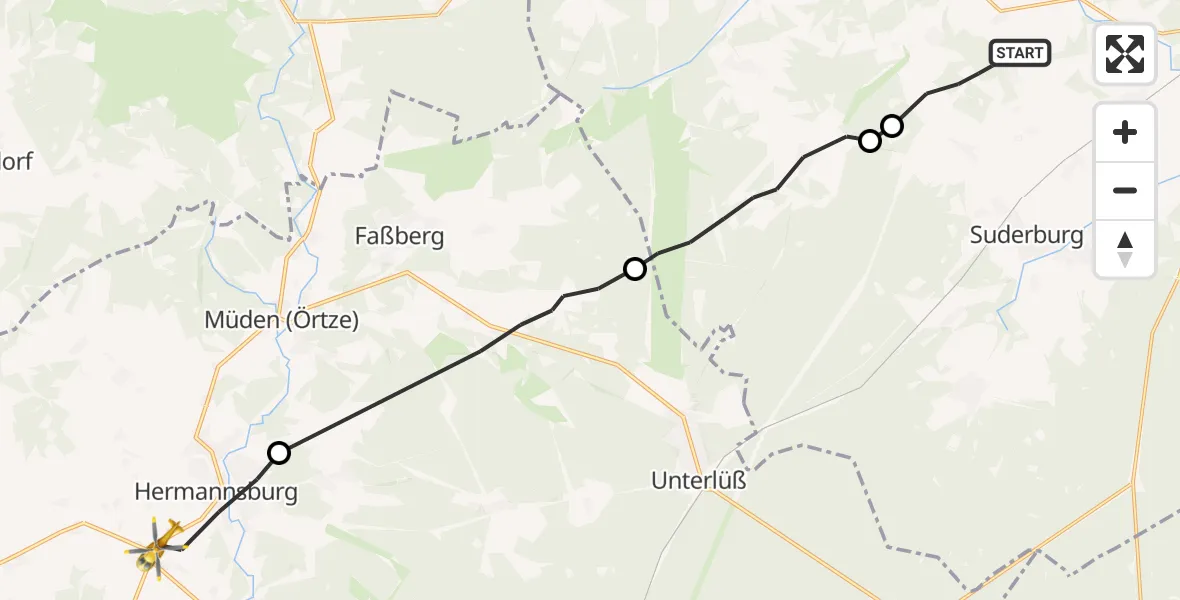 Flugroute Rettungshubschrauber Gerdau - Südheide, 21 Juli 2026, 13:57