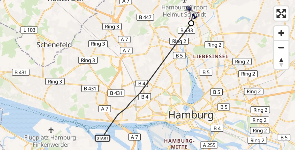 Flugroute Polizeihubschrauber Hamburg - Hamburg Helmut Schmidt Flughafen, 21 Juli 2026, 14:00