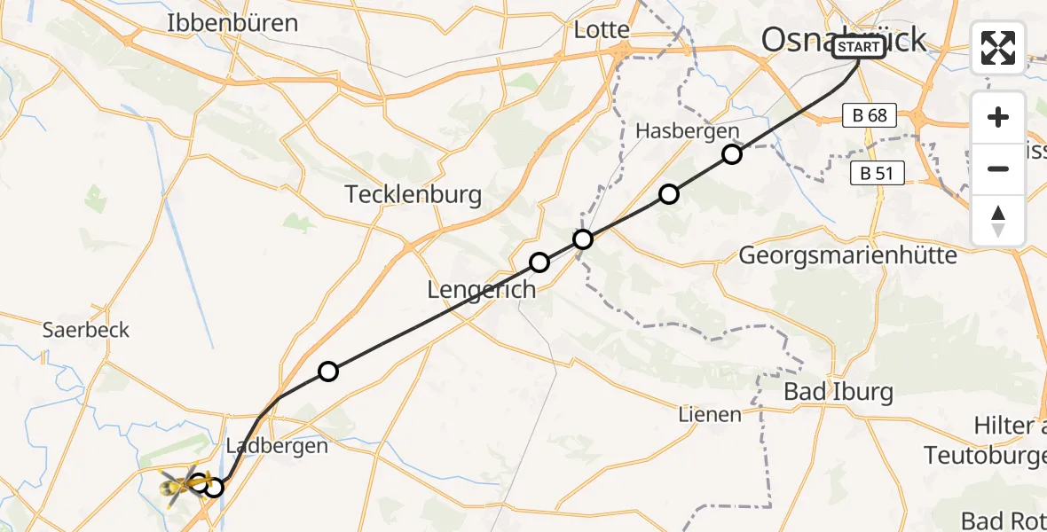 Flugroute Ambulanzhubschrauber Osnabrück - Christoph  Westfalen-ADAC, 21 Juli 2026, 14:15